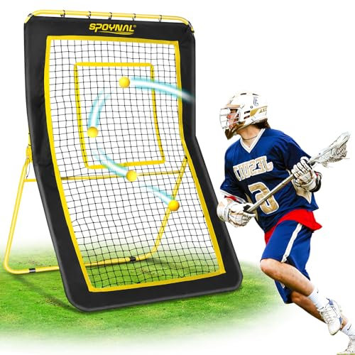 SPOYNAL 4 x 7 FT Lacrosse Rebounder, 5-Angle Adjustable Sports Net