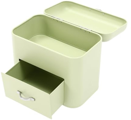 LOIRIIC Metal Bread Bin, Large Capacity Bread Storage Box Bread Fresh Keeper Organizer with 1 Drawer,For Storing Breads, Pastries, Doughnuts,Cookies,Green 30 * 20.5 * 26.5cm