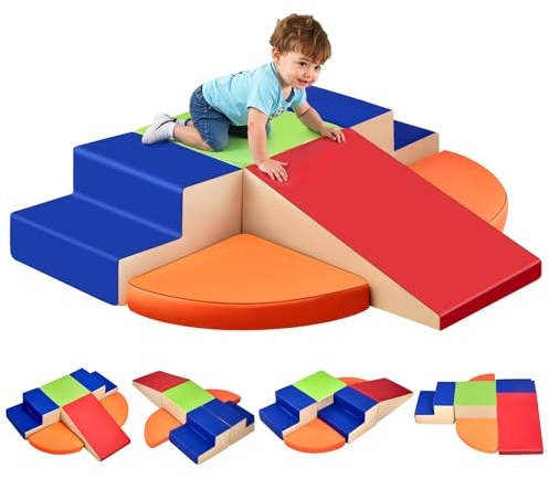 VEVOR Giocattoli da Arrampicata, Giocattoli da Arrampicata in Schiuma e Pelle per Bambini, Blocchi Arrampicata, per attività di Arrampicata e Scalata per Gattonare e Scivolare, Set 6 Pezzi
