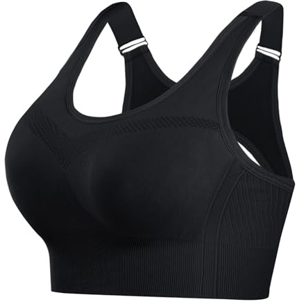 Litherday Women's Sports Bra High Impact Adjustable Strap Seamless Sports Bras Removable Padding Yoga Gym Running Workout Crop Top（Black,M）