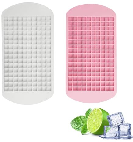 2PCS Mini Ice Cube Trays, Small Ice Cube Tray, 160 Grids Silicone Ice Cube Tray, Reusable Ice-Cube Tool, Ice Cube Mold for Whiskey, Cocktails, Milk and Juice (Pink, White) (Pink)