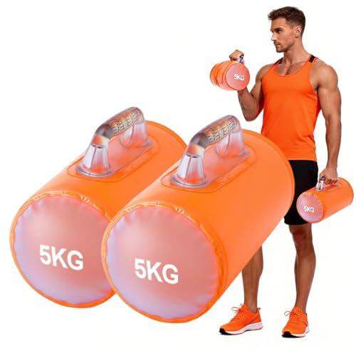 BRGD 2 Piezas Juego de Mancuernas de Agua, Mancuernas de Agua Ajustables Hasta 2~10 KG Par para Entrenamiento de Fuerza, Fitness y Modelado