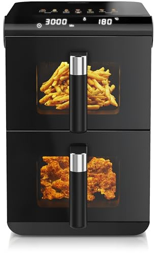 Arendo - Heißluftfritteuse XXL Dual Zone 2 Kammern – 11,4L Kapazität – 2 Zonen – Airfryer Doppelkammer mit Sichtfenster – 13 Programme – BPA-frei - 3D Umluftsystem - Sync und Match-Funktion