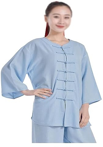 Bomull Linne Taichi Uniform Dam Stretch Kampsport Kostym Kung Fu(Blu,L XL)