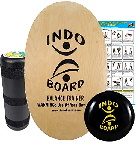 The Original Indo Board Training Package - Balance Board Trainer for Core Strength, Stability & Athletic Performance - Surfing, Skateboarding, Snowboarding, Yoga, Physical Therapy & More. Includes Board, Cushion and Roller.