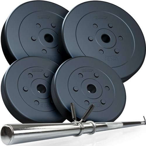 ScSPORTS® Langhantel Set - 17,5-30 kg, 30 mm, Verstellbar, Verchromt, 120/140/160 cm, mit Federverschluss - Langhantelstange, Hantelscheiben (30 kg (2 x 10 + 2 x 5))