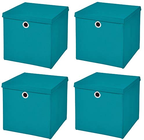 StickandShine 4er Set Türkis Faltbox 28 x 28 x 28 cm Aufbewahrungsbox faltbar mit Deckel