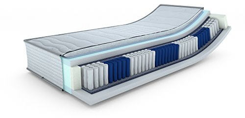 MSS e.K. SilverSpring 7 Zonen Taschenfederkernmatratze Premium 90 x 200 cm H3 / Kaltschaum mit Premium SilverCare Bezug inkl. Steppung, Sommer und Winterseite waschbar bis 60 °C