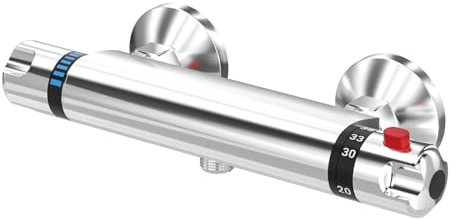 Thermostatic Shower Mixer Bar Round Wall Mounted Bath Shower Mixer Valve Anti Scald Tap Hot Cold Water Mixer Intelligent Constant Temperature Chrome Finished