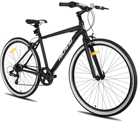 HILAND Hybrid Fahrrad Urban Citybike Pendlerfahrrad für Frauen Komfortables Fahrrad 700C Räder mit 7 Gang Schwarz für Herren Jungs Damen