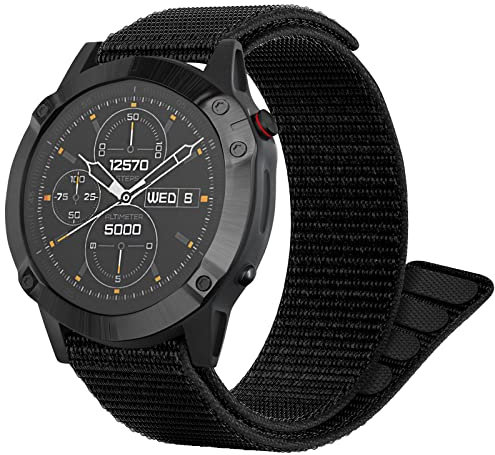 Songsier Fenix 6X Watch Strap - 26mm Hook and Loop Nylon Band Replacement Wristband for Fenix 7X/6X Pro/5X/3/Enduro/Tactix Delta (Black)
