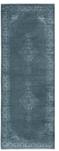 TESSO LIVING Kelim Vintage Teppich Wohnzimmer Holzkohle Grau 80 X 195 cm - Moderner Kurzflor Teppich - Super Soft