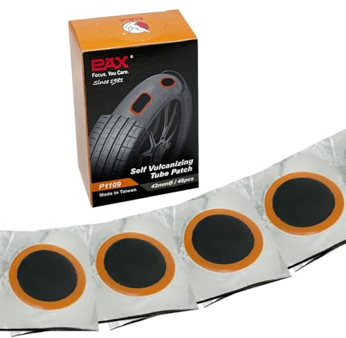 PAX 48 Pcs 42mm (1.65) Round Inner Tube Patches, Heavy Duty Rubber Puncture Repair Kit for Motorcycle, Bike, ATV, Car, Lawn Mower & Inflatables - Works with Rubber Cement