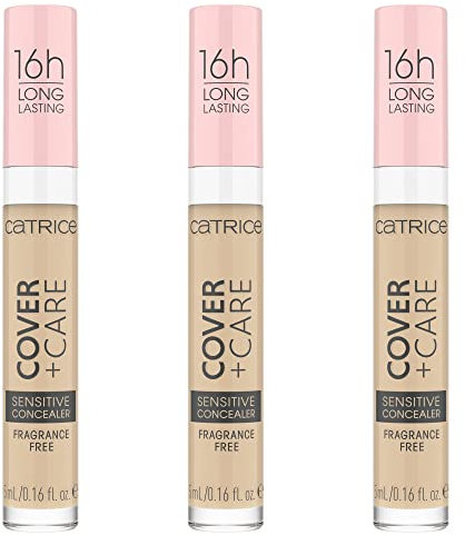 Catrice Cover + Care Sensitive Concealer, Nr. 002N, Nude, Anti-Pickel, langanhaltend, natürlich, für sensible Haut, vegan, ölfrei, wasserfest, ohne Parfüm, 3er Pack (3x5ml)
