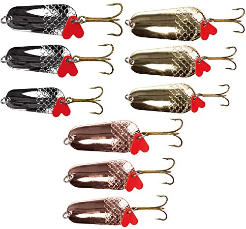 Zite Fishing Löffel-Blinker Set Hecht-Angeln - Angelköder 16-34g Silber Gold Kupfer zum Spinnfischen - Scharfe Drillinge & Klassisch Fängig