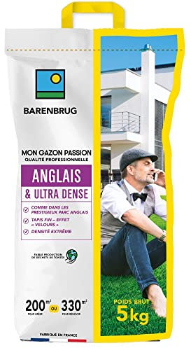 BARENBRUG - Gazon Anglais et Ultra dense - Aspect Prestigieux Parcs Anglais - Tapis Dense Effet velours - Densité Extrême - Faible Production de Déchets de Tonte - Fabriqué en France - 5KG