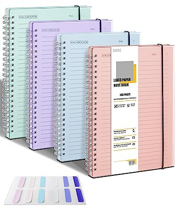 OWSC 4 Pack Lined Spiral Notebook, 5.9 x 8.3 Inches Notebooks for Work, School and Journal with 110 GSM Thick Paper, Small Notebook with 80 Sheets/160 Pages, Notebooks College Ruled for Note Taking