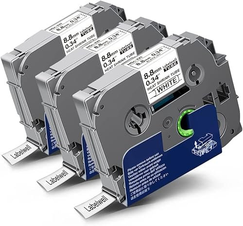 Labelwell 3X kompatibel Etikettenband 8.8mm für Brother Schrumpfschlauch HSe-221 HSe221 HS221 Schriftband Kabelbeschriftung für Brother P-Touch PT-E100 PT-E300 E500 P750W D600 H105, Schwarz auf Weiß
