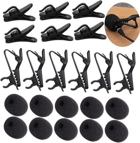Norhogo 24pcs Microphone Windscreen Set for Lapel Microphones, 6pcs lapel microphone clip 6pcs Plastic Microphone Cord Clips 12pcs Mic Sponge Covers, Windscreen Shield Replacement Kit
