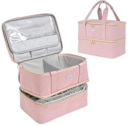 IVODEELA Boite Rangement Vernis à Ongles pour 40 Flacons(15 ML - 0,5 FL.oz) et Lampe UV Sèche Ongles,Sac de Voyage pour Vernis et Lampe UV,Rose