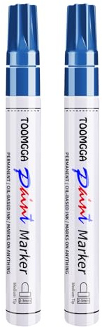 TOOMGGA 2 Blue Paint Pens Permanent Paint Markers, Oil Based Medium Tip