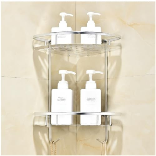 Eivdru Portaoggetti Doccia ad Angolo, Scaffale Angolare a 2 Ripiani, Porta Shampoo e Bagnoschiuma con Ripiani, Montaggio a Parete Scaffale da Bagno in Alluminio