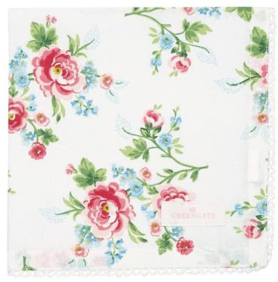 Stoffserviette mit Spitze Serviette Alma White Blumenmuster 40 x 40 cm Landhausstil