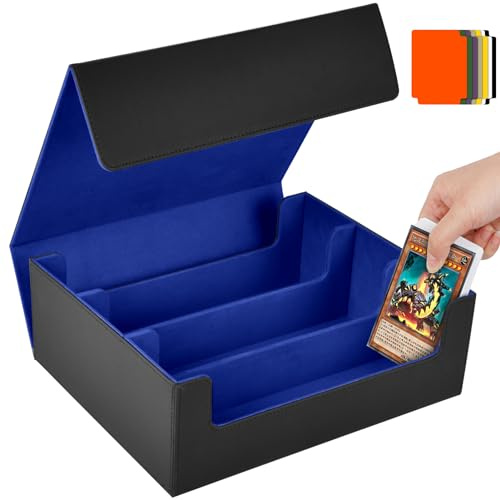Aolso Caja de Barajas para Cartas，Deck Box para 2400+ PTCG Cartas sin Fundas，Flip Caja de Almacenamiento de Tarjeta con 8 Card Dividers，para MTG TCG PTCG para Coleccionar e Intercambiar （Negro y Azul）