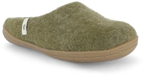 egos Tofflor gummisula | dam- och herrtofflor med 100 % naturlig ull | Bekväma stugskor för sommar och vinter | filt tofflor, Älggrön, 37 EU