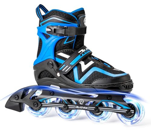Ruthfot Verstellbare Inline Skates für Kinder Jungen und Mädchen, Leucht-Skates für Kinder von 6-12 Jahren Outdoor-Leuchtpatinen für Frauen und Männer