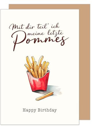 Edition Seidel Premium Geburtstagskarte mit Umschlag. Glückwunschkarte Grußkarte Karte mit lustigem Spruch Geburtstag Happy Birthday Mann Frau Pommes (G3612 SW024)
