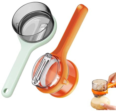 Lot de 2 éplucheurs à légumes avec récipient, couteau à éplucher double face en acier inoxydable avec boîte de rangement, éplucheur de légumes avec seau récupérateur pour fournitures de fruits à la