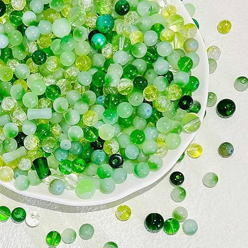 DAHI Glaspärlor, 550 st 8 mm, runda kristallpärlor, kristallglaspärlor för smyckestillverkning, armband, halsband, örhängen (grön) | Runda glaspärlor blandning, kit för armband, halsband, smycken
