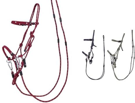 NETPROSHOP Knotenhalfter Multifunktionsset mit abnehmbaren Zügeln, als Halfter und Zaumzeug verwendbar, Gr. Shetty-XFull, Groesse:XL Full, Farbe:Bordeaux