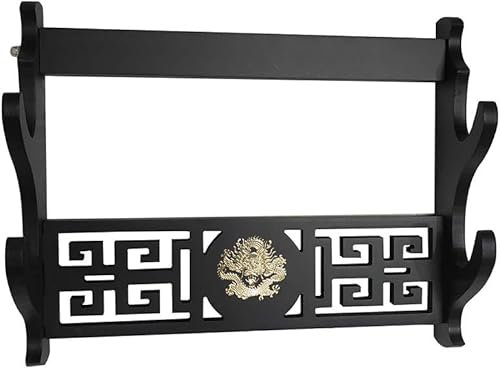 Svärd Hållare Stativ Rack Väggmonterad Display Samurai Katana Wakizashi Kniv Skida Dragon Mönster Svart1-4 Nivåer, 2Tier