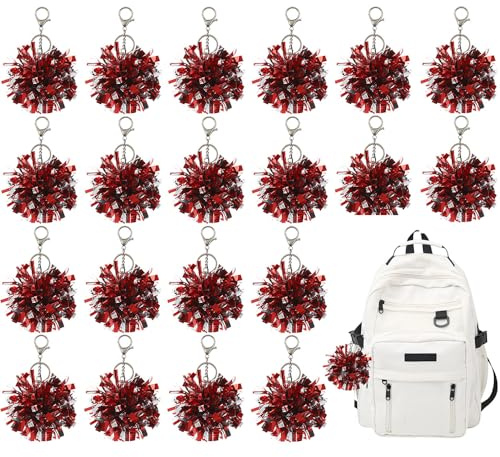 Kaxich 20pcs Porte Clés à Pompons pour Pom Pom Girls, Porte-clés Pom Pom Cheer pour Sacs à Dos Porte-clés Cheerleader en Métal et Plastique Cadeaux de Pom Pom Girls
