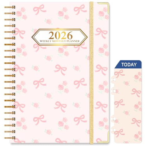 Knagsfa 2026 Monthly Planner, Jan.2026 - Dec.2026 Weekly Monthly Planner 6.25x8.5 with Page Tabs, Calendar Hardcover with Inner Pocket, Elastic Band, Twin-Wire Binding, Bookmark, Bow Flower