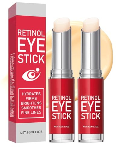 2 Pcs Retinol Eye Balm Stick with Caffeine, Anti-aging Hydrating Firming Eye Cream for Under Eyes Dark Circles, Puffy Eyes, Fine Lines Remover, 3g