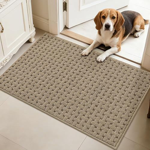 FLOORHUG Door Mat Indoor Entrance 24x36, Non-Slip Washable Doormats Entry Way Mats, Dirt Resistant and Absorbent Welcome Mat, Easy Clean Low-Profile Doormat, Front Door, Inside Entrance, Beige