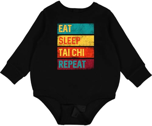 inktastic Martial Arts Eat Sleep Tai Chi Repeat Baby Fleece Bodysuit 12 Months Black 34559