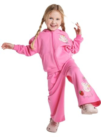 Peppa Pig Girls Jogger Set - 2 Piece Pink Zip Hoodie And Joggers Cotton Rich Hooded Tracksuit Rib Cuffs Elasticated Waist Daywear Outfit, Girls Loungewear Set, Peppa Gifts