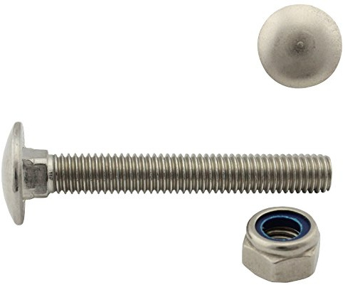 Flachrundschrauben mit Sicherungsmuttern (Stoppmuttern) - M8x130 - (5 Stück) - Vollgewinde | Schlossschrauben - DIN 603 / DIN 985 - Edelstahl A2 (V2A) - SC603 / SC985