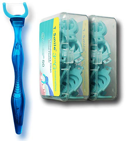 T.Smile Evolutionary Clean Zahnseide, Nachfüllset mit mittellangem Griff (1 Griff + 100 Nachfüllpackungen)