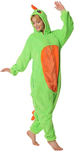 corimori 1852 Byte der Dinosaurier Damen Herren Onesie Jumpsuit Anzug Einteiler Kostüm Verkleidung Gr. 170-180cm, Grün