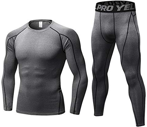 Minghe Set med värmekläder för män, varm topp bodysuit & underkläder långa vinterunderkläder skidor berg cykling motorcykelunderkläder, Färg: grå, XL