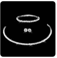Wedity Collana di cristallo da sposa Orecchini d'argento Bracciale Set girocollo Gioielli per donne e ragazze (1 layer)