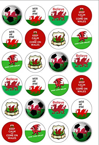 24 Precut Round Wales Welsh Football Rugby Sport Edible Wafer paper Cake Cupcake Toppers