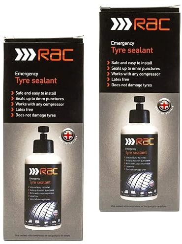 Fiinix 2 x RAC Emergency Tyre sealant 300ml for Punctures, Flats, & Tears up to 6mm | Works with any Compressor | Does Not Damage Tyres |Suitable for Cars, Vans, Electric Cars, Caravan, Bikes |