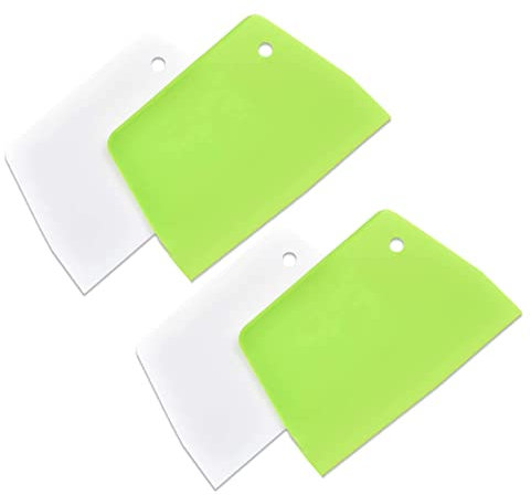 CHAMEEN 4 Piece Dough Cutter Set Small Dough Scraper Card Plastic Kitchen Quality Dough Scraper Scraper Flexible for Baking Dough Green White