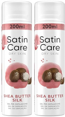 Gel Per Depilazione, SATIN CARE, Al Burro Di Karitè, Progettato Appositamente Per La Pelle Secca, Lasciando La Pelle Morbida, Liscia e Levigata Ogni Volta Che Ci Si Depila 200ml (2 Bombolette)